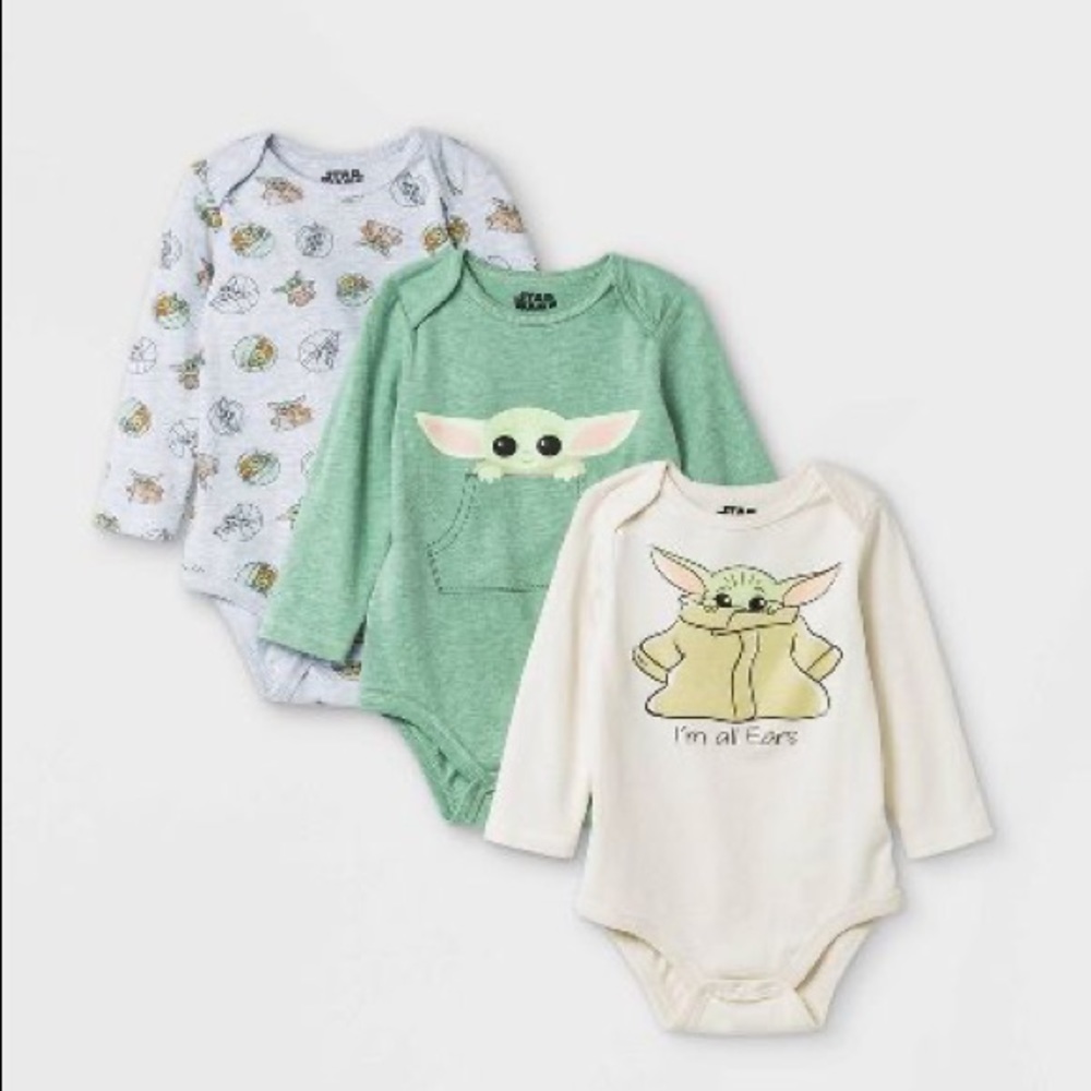 Baby 3pk Baby Yoda Long Sleeve Onesies